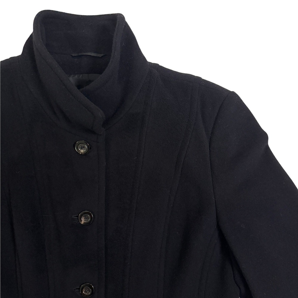 Vintage Feraud Black Wool Coat 12 Mock Neck Longline Seamed Button Front Hungary - Picture 3 of 8